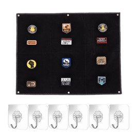 Hshenjhu Wall Patch Board, Wall Patch Scoreboard, Wall, Tactical Patch Display Board with Eyelets, Foldable Board Patches with 6 Hooks, Black, 60 x 45 cm