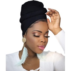 Ftoronaly Turban Head Wraps for Black Women Hair Wraps Stretch Soft Jersey Hijab Scarf Headwraps Headband Black