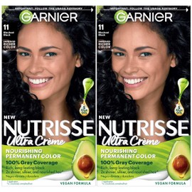 Garnier Hair Color Nutrisse Nourishing Creme, 11 Blackest Black (Peppercorn) Permanent Hair Dye, 2 Count (Packaging May Vary)