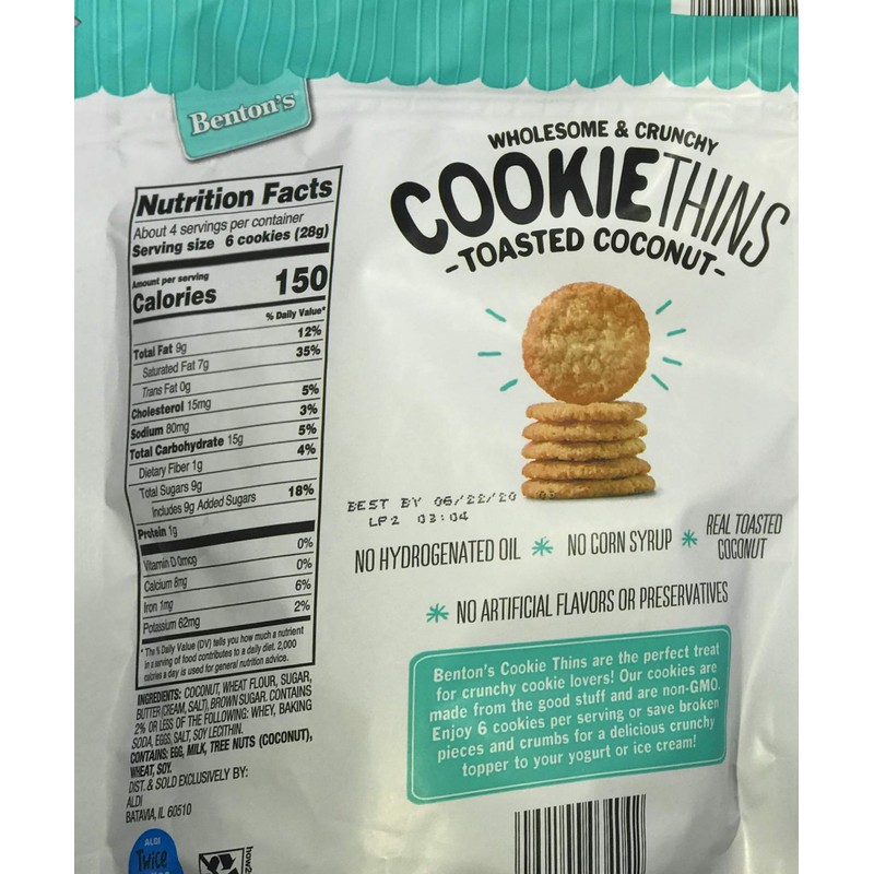 Benton's Wholesome and Crunchy Cookie Thins Chocolate Chip and Coconut