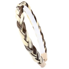 DIGUAN Headband Synthetic Hair Plaited Headband Braid Braided With Teeth Hair Band Accessories for Women Girl Wide 0.6 Inch (dark brown mix white blonde)