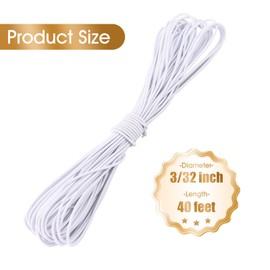 3/32 Inch White Bungee Cord (2mm), 40 Feet Heavy Duty Elastic Shock Cord Nylon Stretch String Bungee Rope for DIY Crafting Sewing, Tie Downs, Hair Ties (White, 3/32 inch x 40 ft)