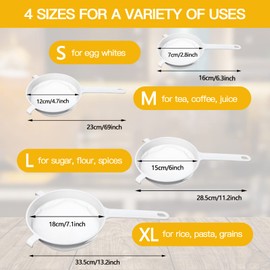 4 Pcs Plastic Nylon Mesh Strainers for Kitchen with Handle Double Ear Nylon Mesh Colander Yogurt Milk Filter Juices Strainer for Filtering Coffee Juice Kefir Milk Tea (3 Inch, 5 Inch, 6 Inch, 7 Inch)
