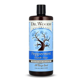 Dr. Woods Peppermint Liquid Castile Soap - Castile Soap with Pure Peppermint Oil, Body Wash for Men and Women, Contains Organic Shea Butter, Natural Cleaner for Face, Hands, and Body - 32 Fl Oz