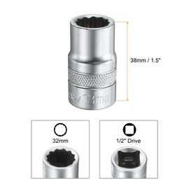 sourcing map 1/2" Drive by 13mm 12-Point Shallow Socket 38mm Length Metric Spline Socket