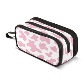 Big Capacity Pencil Case Pink Cow Print Camo Camoflage 3 Compartment Pen Bag Pouch Holder Box for Office College School Portable Storage Bag for Kids