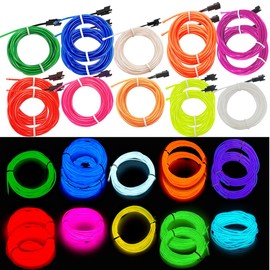 MaxLax 15 Pack EL Wire Kit - 6.5ft/2M Cuttable Electroluminescent Wire 360° Cuttable, Multi-Color Glow Wire for DIY Costume, Party Decor, Night Fishing & Safety Gear (Include 4 Lighting Modes)