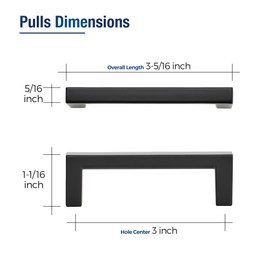 JOY DECOR Cabinet Pulls – Slim Square Bar, 3 Inch Hole Center, Matte Black Solid Build | Modern Look | Easy Install | fits Kitchen Drawer & Dresser 30 Pack