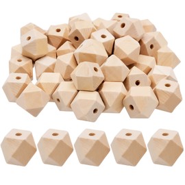 WINSDL Pack of 50 Natural Geometric Wooden Beads, Octagonal Beads Wood for Bracelet Making, Jewellery Making, Crafts, DIY Accessories (18 mm)