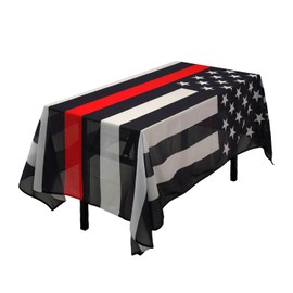 MSFHHA Rectangular Tablecloth Thin Red Line Firemen Firefighter Tablecloth Fade-Resistant Washable National Flag Tablecloth, Suitable for Kitchen Dining Family Gatherings and Outdoor Events