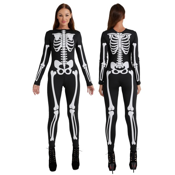 Maxim Party Supplies Women's Skeleton Bodysuit - Form-Fitting Catsuit with