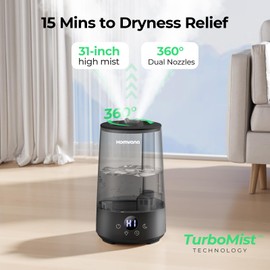 Homvana Humidifiers for Bedroom Home, 3.6 L Cool Mist Top-Fill 34H Super Long Time, Quiet 16dB, Baby Humidifier, Oil Diffuser for Large Room, Plants, Nursery, Office BPA FREE, 7 Color Light (Black)