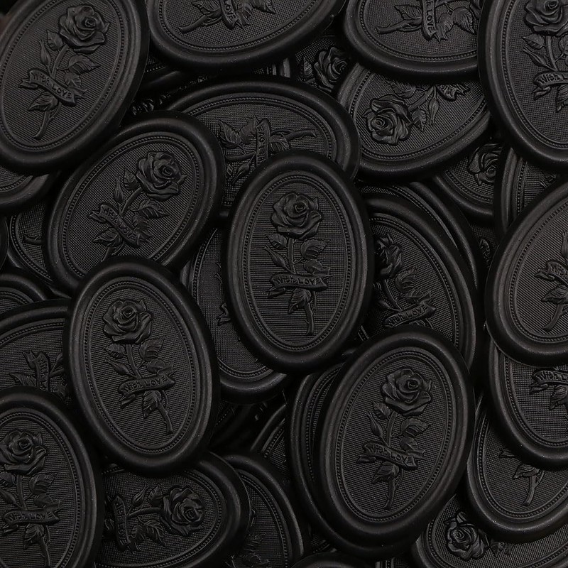 Aiviman Rose Oval Wax Seal Stickers, 50Pcs Black Self-Adhesive Envelope