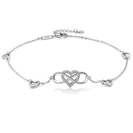 Anklet Women's Infinity Sign 925 Sterling Silver Jewellery for Women Girls, Heart Cubic Zirconia Anklet Anklet Infinity Infinity Love Bracelet Gift for Holiday Birthday, Sterling Silver