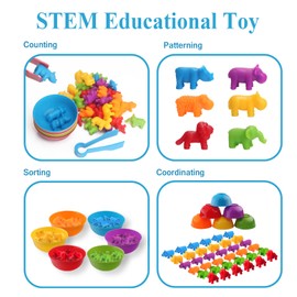 CYZAM Counting Animals Matching Game with Sorting Cups, Montessori Sorting & Counting Toys, Preschool Color Learning Toys for 3 4 5 Years Old Girls Boys, STEM Educational Toy for Toddler (36 Animals)