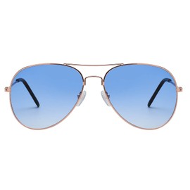 OWL Aviator Pilot Sunglasses for Women and Men Size Medium Gold Frame Gradiant Blue Lens Glasses UV400 Protection