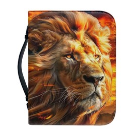Cool Lion Leather Jesus Bible Case for Men Bible Covers for Boys with Handle and Zippered Bible Holder Case for Church Study