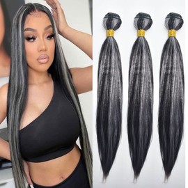 HeioWuio P4/Grey Straight Bundles Brazilian Remy Hair Extensions Ombre Tow Tone Weaves Real Unprocessed Virgin Hair Brown And Grey 1 Bundle 14 Inch
