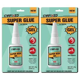 CYAFIXED Super Glue Gel, All-Purpose Superglue, Cyanoacrylate Instant Adhesive for Plastic, Wood, Metal, Repair - 2 x25g, Clear