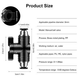 Pneumatic Connector Straight 6 mm Pneumatic Ball Valve with Shut-off Valve for Quick Connection of Air Lines Pack of 4