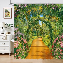 Avezano Garden Shower Curtain Outdoor Flower Green Tree Landscape Bathroom Shower Curtain Garden Scene Waterproof Fabric Shower Curtains Bathtub Decor with 12 Hooks 72 X 72 Inch