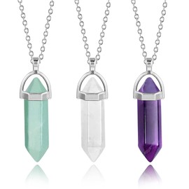 21 Pieces Crystal Healing Crystal Set, Natural Crystals and Healing Stones Set, Colourful Healing Crystals Chakra Stones, Hexagon Pendant Necklaces for Men and Women, Meditation Yoga Collection,