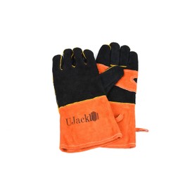 UJack Camping Gloves, Heat Resistant Gloves, Three-Layer Construction, Cowhide Leather, Wood Stove, Leather Gloves, One Size Fits Most