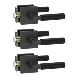 Amerdeco 3 Pack Privacy Door Handles,Matte Black Door Handles Interior,Knurled Black Door Lever, Heavy Duty Bedroom and Bathroom Door Handles,Reversible Keyless for Right & Left Side AM0021