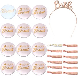 PXBSNB Team Bride Buttons Badge, 25 Pieces JGA Accessories Women Set, Team Bride Bracelets Headband, Bride to Be Decoration for Bachelorette Party Accessories Engagement Celebrations Wedding Games