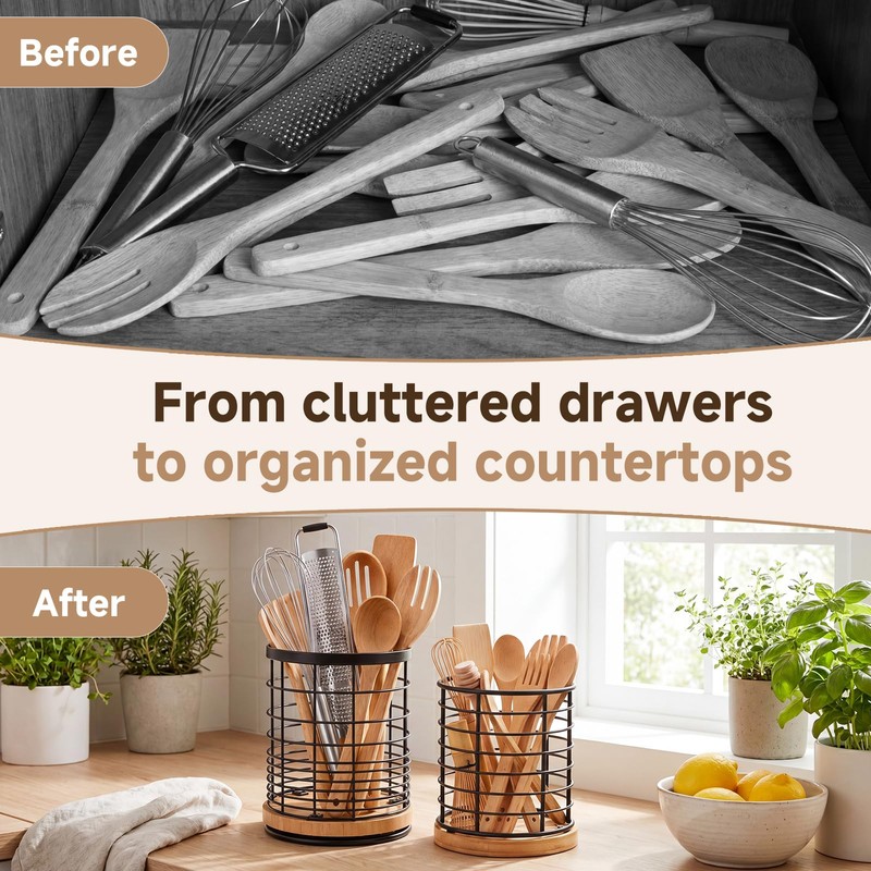 360° Rotating Kitchen Utensil Holder Set of 2, Large &