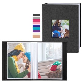 Lanpn Photo Album 10 x 15 Mini Small Format 100 Pockets, Linen Fabric Album for Vertical Photos (Black)