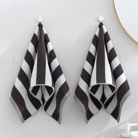 sense gnosis Brown Striped Hand Towel Soft and Absorbent 100% Cotton Luxury Bathroom Gauze Ribbed Hand Towel Decorative 13 x 29 Inch, 2 Pieces