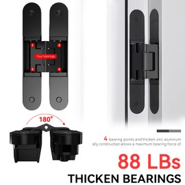 TOGU Hidden Door Hinge for Secret Door, Zinc Alloy Murphy Door Hinge kit can outswing 180 Degree, top Load Capacity of 176 lbs for 2 pc of Butt Hinges, 3 Way Adjustable Concealed Hinges Black, 1 pc