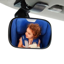 Clip On Car Baby Mirror, Ampper Adjustabe HD Glass Convex Wide Angle Interior Rearview Baby Rear Facing Mirror (Framed Rectangle, Small, 3.5" X 2.2")