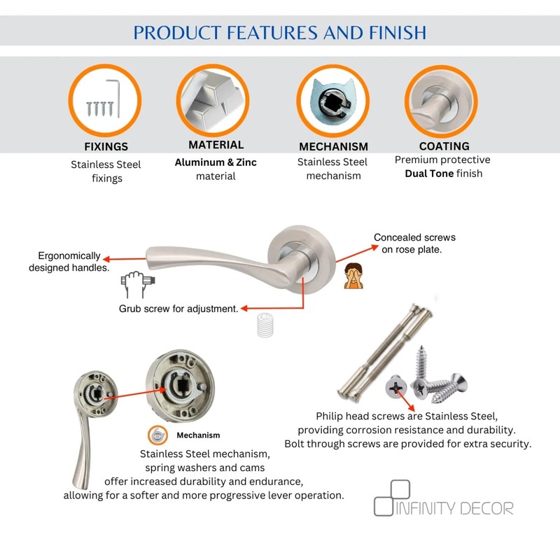 Infinity Decor Twisted Lever Door Handles on Rose - Latch