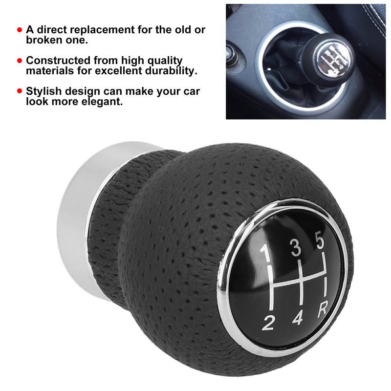 5 Speed Gear Shift Knob Genuine Leather Shifter Stick with
