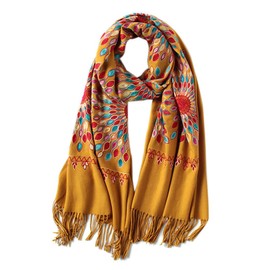 Urban CoCo Women's Embroidered Oversize Tassel Shawl Scarf Wraps for Women (Turmeric)