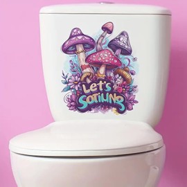 Colored Mushrooms Toilet Cover Sticker Decals,Chrysanthemum Daisy Leaf Waterproof Toilet Lid Tank Seat Decals Cistern Self-Adhesive Bathroom Wall Sticker