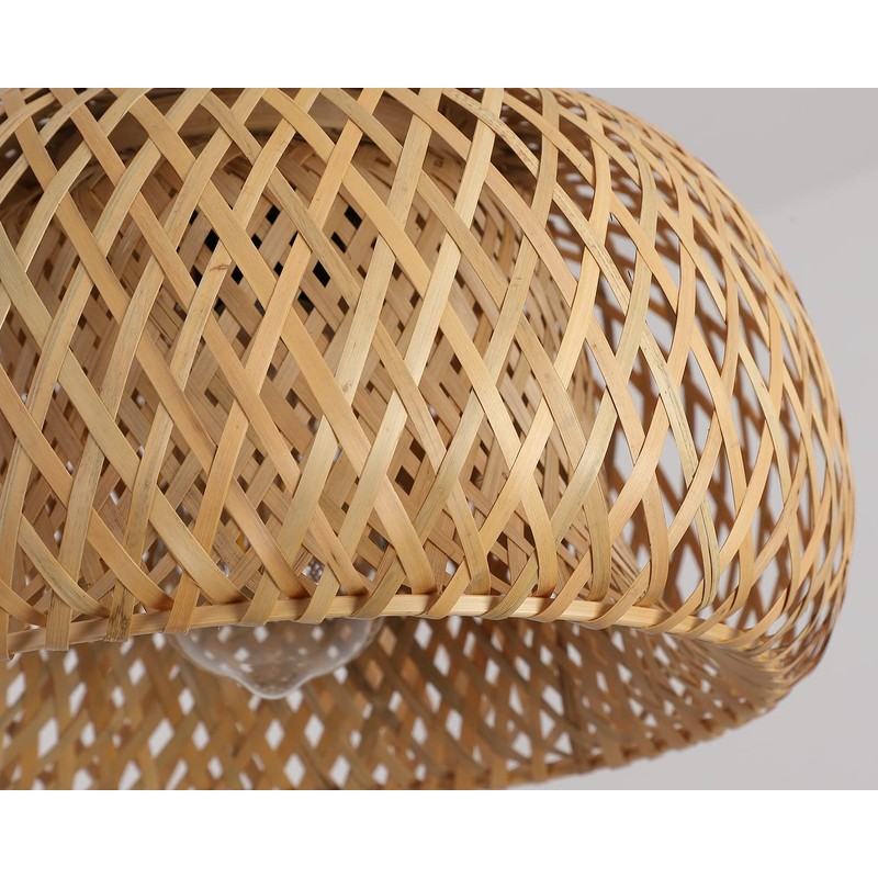Bamboo Pendant Light Fixture One-Light Adjustable Rustic Basket Handmade Woven