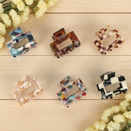 MOTIBACK 6Pcs Acetate Hair Clips for Women, 1.38 Inch Geometric Square Claw Clips, Small Celluloid French Design Hair Accessories for Thin Fine Hair, Strong Hold Non-Slip Grip