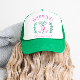 Golf Wives Cocktail Club Funny Women's Classic 5 Panel Mesh Snap Back Trucker Hat White/Kelly Trucker Hat