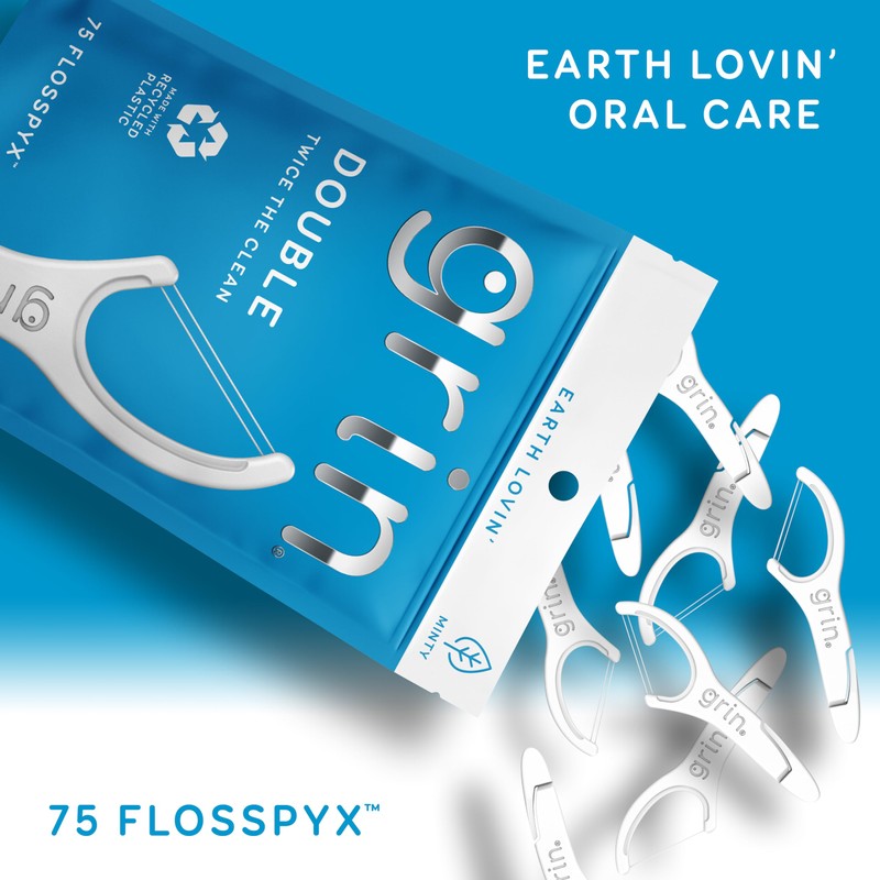GRIN Double Flosspyx, Floss Picks, 75 Count, Dental Flossers, Minty
