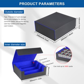 Card Storage Box for Trading Cards，2400+ Card Deck Case for Trading Cards,Leather Magnetic Closure Commander Card Storage Box ,Protectors Fit for YuGiOh, MTG and Sport Cards (Black, gray, 2400+)