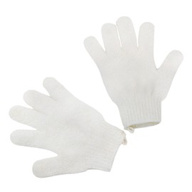 2pcs Exfoliating Gloves, Shower Gloves, Bath and Body Exfoliator Mitts with Hanging Hoops, Scrubs Away Ingrown Hair and Dead Skin for Shower, Spa, Massage and Dead Skin Cell Remover Loofah - White