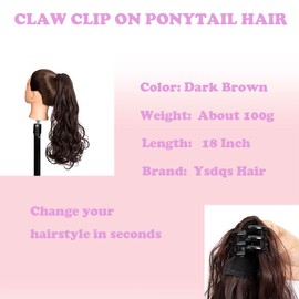 Highlight Ponytail Extension Claw Bun Hair Piece Elastic Drawstring Synthetic Ponytail Extension Hair Bun Extension for Women (Dark Brown, 45cm Wavy)