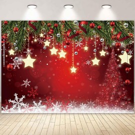 LIVUCEE 7x5FT Christmas Red Winter Snowflake Background Photography Backdrop New Year's Eve Family Party Decoration Photo Studio Background