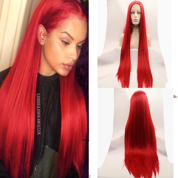 xiweiya Bright Red Lace Wigs for Women13*4 Lace Front Red Wigs Long Straight Red Wigs Synthetic Heat Resistant Fiber Natural Straight Hair Wig Ombre Red Lace Wigs180% Density 26 Inches
