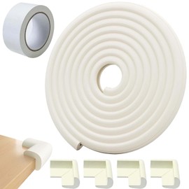 6 PCS Corner Protectors Foam Corner Protectors Edge Protector 2m Foam Safety Strip and 4 Corner Cushion Protector Set with a tape Furniture and Tables Child Baby Proof Bumpers（White）