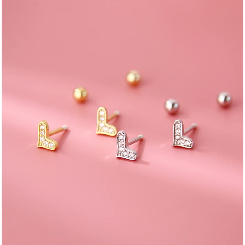 Reffeer Solid 925 Sterling Silver Tiny Heart Chain Dangle Earrings