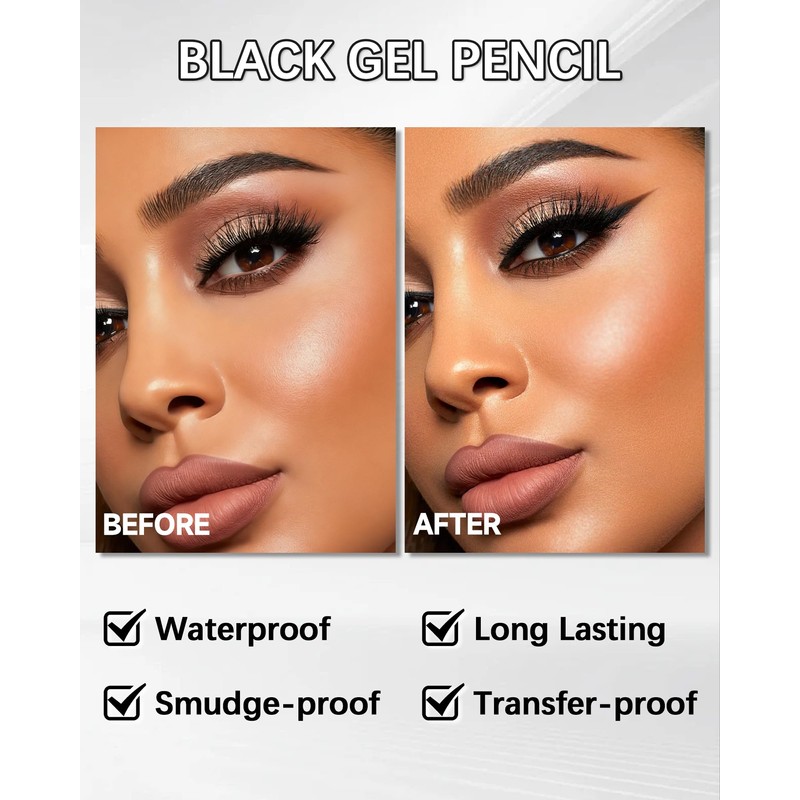 Black Gel Eyeliner Pencil,Waterproof Eye Liner Waterline Pen for Women